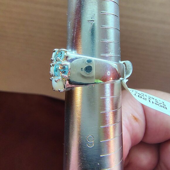 Sterling Silver Blue Topaz & Opal Ring • Oval Gemstones • New with Tag - Picture 5 of 12